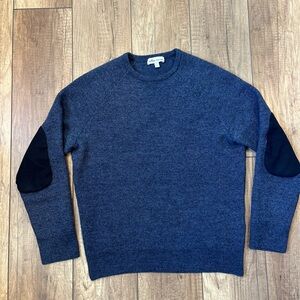 Peter Millar Navy 100% Merino Wool Crewneck Sweater with Elbow Patches